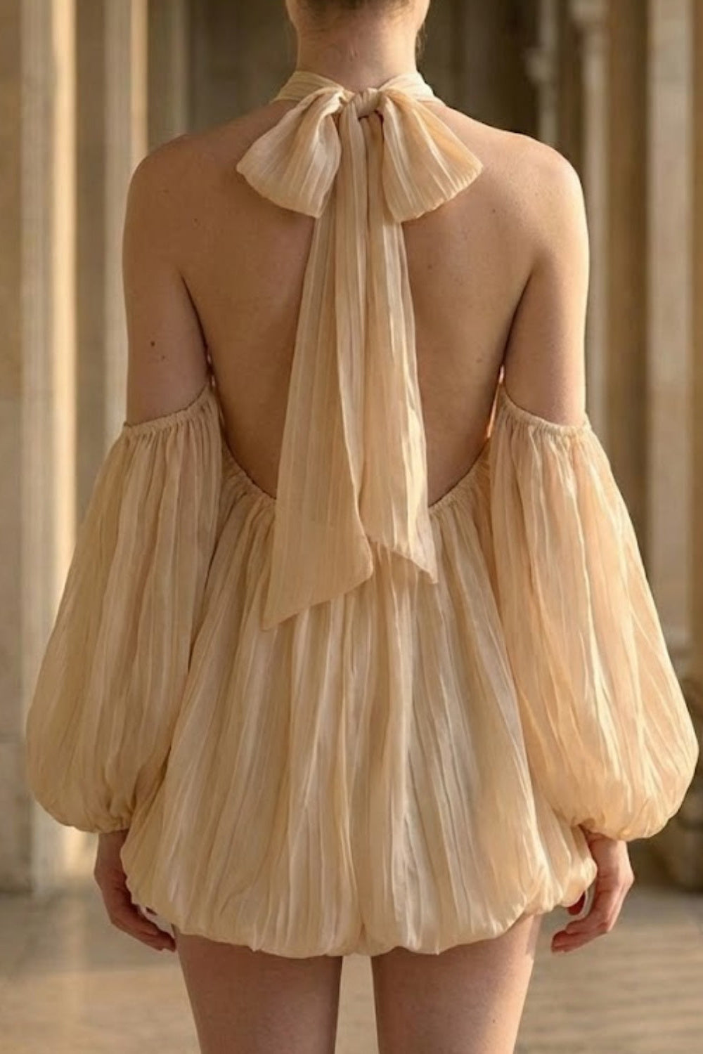 Apricot A Line Halter Short Homecoming Dress with Ruffles