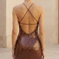 Sparkly Brown Sheath Halter Long Evening Dress