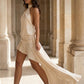 Simple White Sheath Halter Short Homecoming Dress with Side Cape
