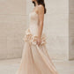 Ivory A Line Strapless Long Prom Dress with 3D Flowers