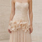 Ivory A Line Strapless Long Prom Dress with 3D Flowers
