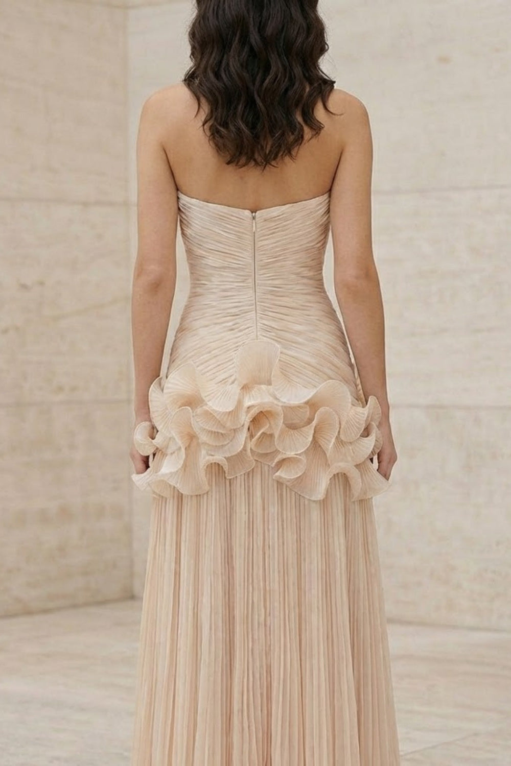 Ivory A Line Strapless Long Prom Dress with 3D Flowers