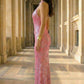 Sparkly Pink Sheath Halter Long Evening Dress