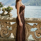 Brown Sheath Spaghetti Strap Long Prom Dress with Lace