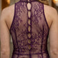 Burgundy Sheath High Neck Long Prom Dress with Lace