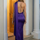 Purple Sheath One Shoulder Long Formal Dress with Side Cape