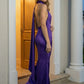 Purple Sheath One Shoulder Long Formal Dress with Side Cape