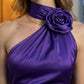 Purple Sheath One Shoulder Long Formal Dress with Side Cape