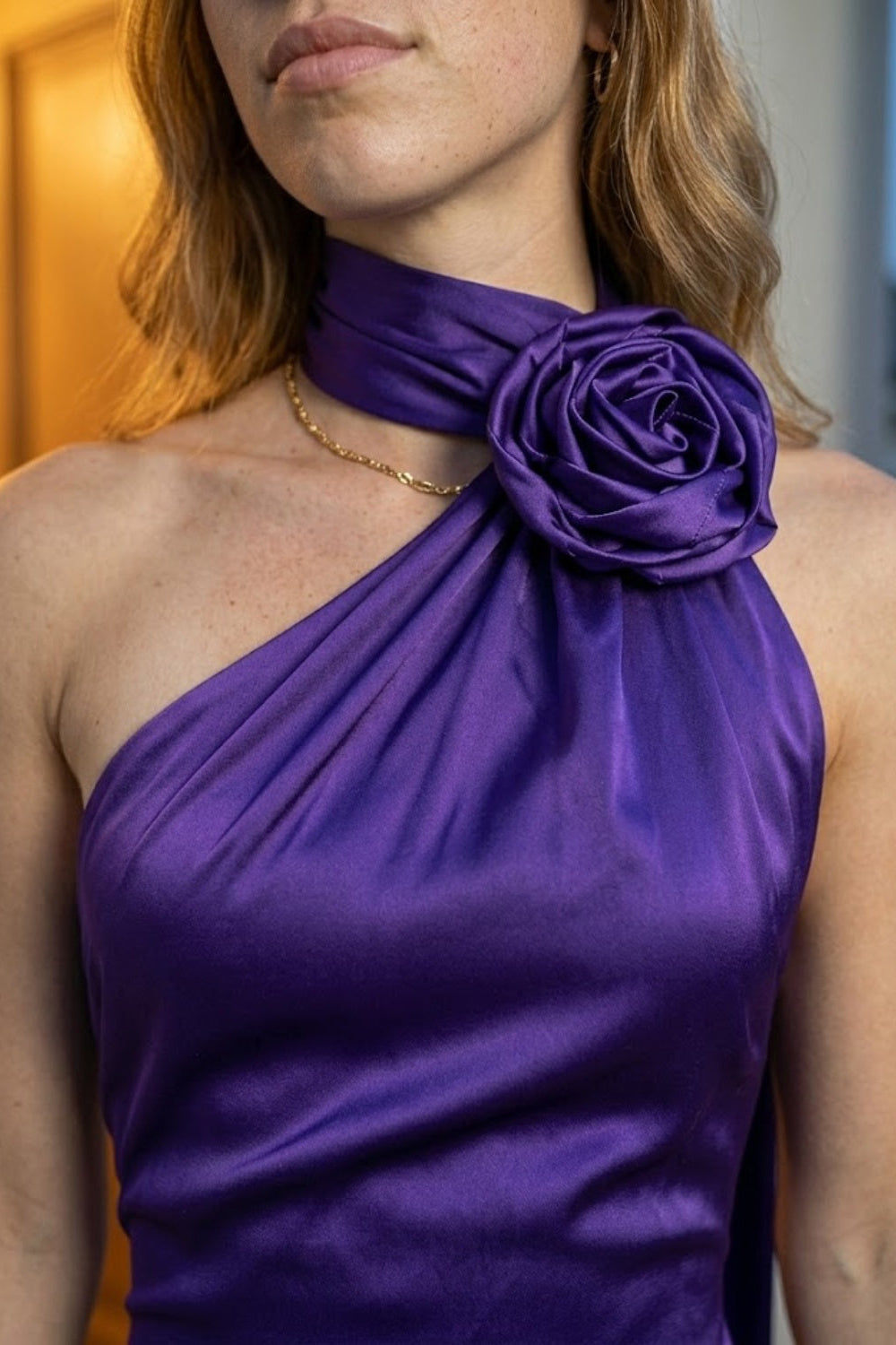 Purple Sheath One Shoulder Long Formal Dress with Side Cape