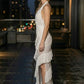 White Sheath Halter Long Prom Dress with Ruffles