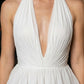 White Sheath Halter Long Prom Dress with Ruffles