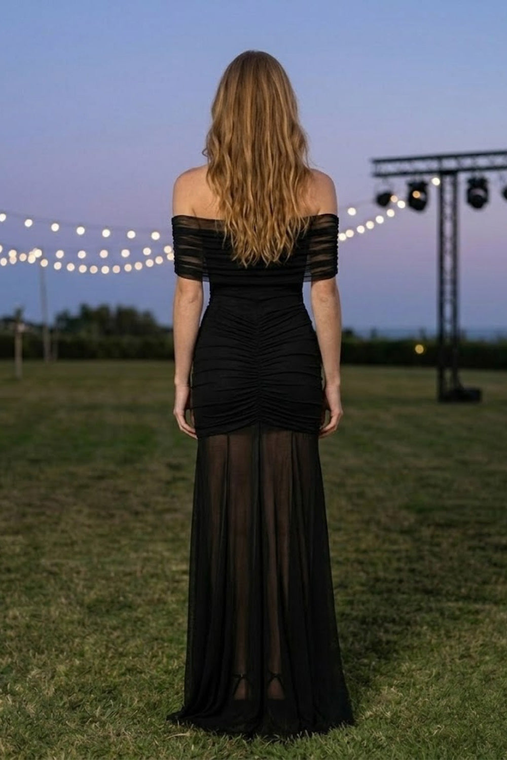 Black Sheath Off the Shoulder Long Prom Dress