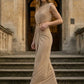 Champagne Sheath High Neck Cutout Long Formal Dress