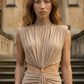 Champagne Sheath High Neck Cutout Long Formal Dress