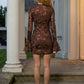 Brown Floral Bodycon Round Mini Homecoming Dress with 3D Flowers