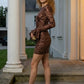 Brown Floral Bodycon Round Mini Homecoming Dress with 3D Flowers