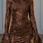 Brown Floral Bodycon Round Mini Homecoming Dress with 3D Flowers