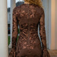 Brown Floral Bodycon Round Mini Homecoming Dress with 3D Flowers