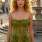 Green A Line Strapless Long Prom Dress with Ruffles