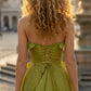 Green A Line Strapless Long Prom Dress with Ruffles