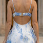Blue Print A Line Spaghetti Straps Long Prom Dress with Slit