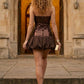 Brown A Line Strapless Short Homecoming Dress with Ruched