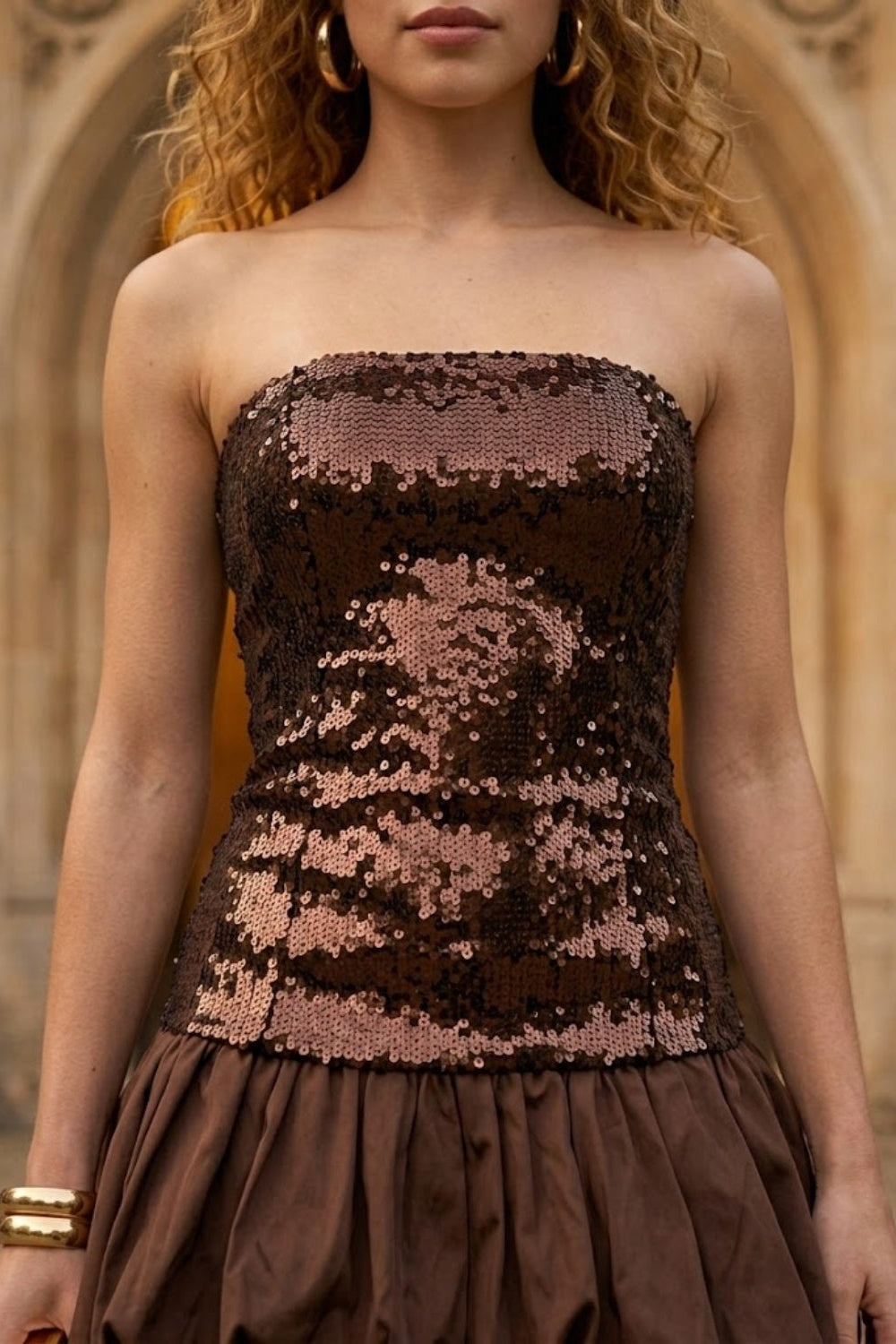 Brown A Line Strapless Short Homecoming Dress with Ruched