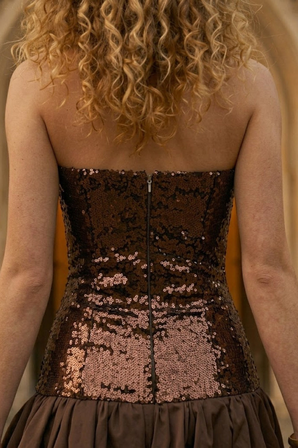 Brown A Line Strapless Short Homecoming Dress with Ruched
