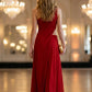 Red A Line One Shoulder Long Formal Dress with Slit