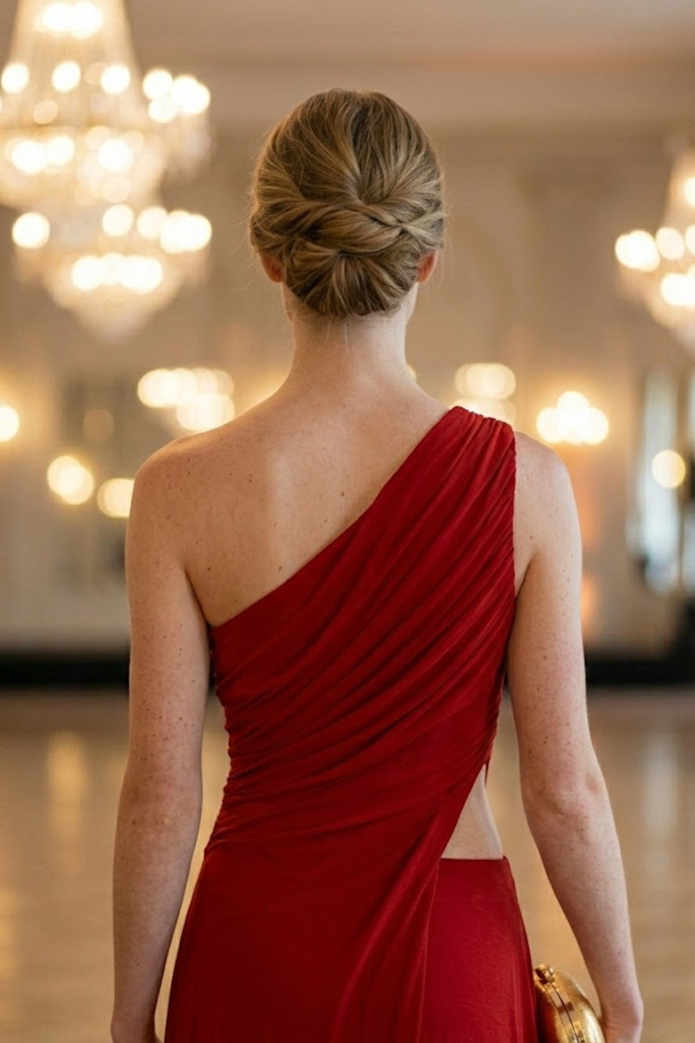 Red A Line One Shoulder Long Formal Dress with Slit