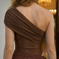 Brown Bodycon One Shoulder Short Homecoming Dress with Side Cape