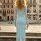 Simple Mint Green Sheath High Neck Long Prom Dress