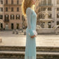 Simple Mint Green Sheath High Neck Long Prom Dress