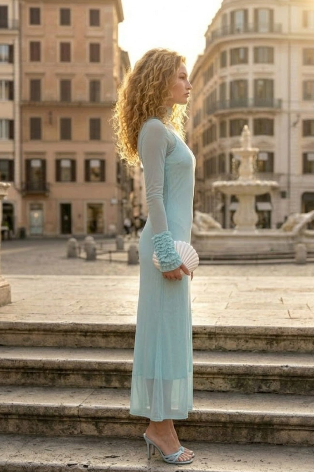 Simple Mint Green Sheath High Neck Long Prom Dress