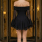 Black A Line Off the Shoulder Short Homecoming Dress with Bow