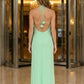 Sage Sheath Halter Long Prom Dress with 3D Flowers
