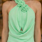 Sage Sheath Halter Long Prom Dress with 3D Flowers