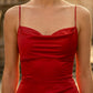 Red Mermaid Spaghetti Straps Long Formal Dress with Ruffles
