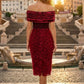Red Bodycon Off the Shoulder Long Prom Dress with 3D Flowers