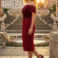 Red Bodycon Off the Shoulder Long Prom Dress with 3D Flowers
