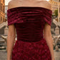Red Bodycon Off the Shoulder Long Prom Dress with 3D Flowers