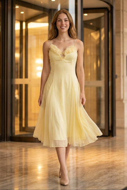 Yellow A Line Spaghetti Straps Long Prom Dress with 3D Flowers