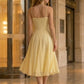 Yellow A Line Spaghetti Straps Long Prom Dress with 3D Flowers