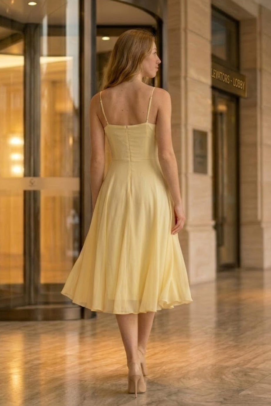 Yellow A Line Spaghetti Straps Long Prom Dress with 3D Flowers