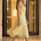 Yellow A Line Spaghetti Straps Long Prom Dress with 3D Flowers