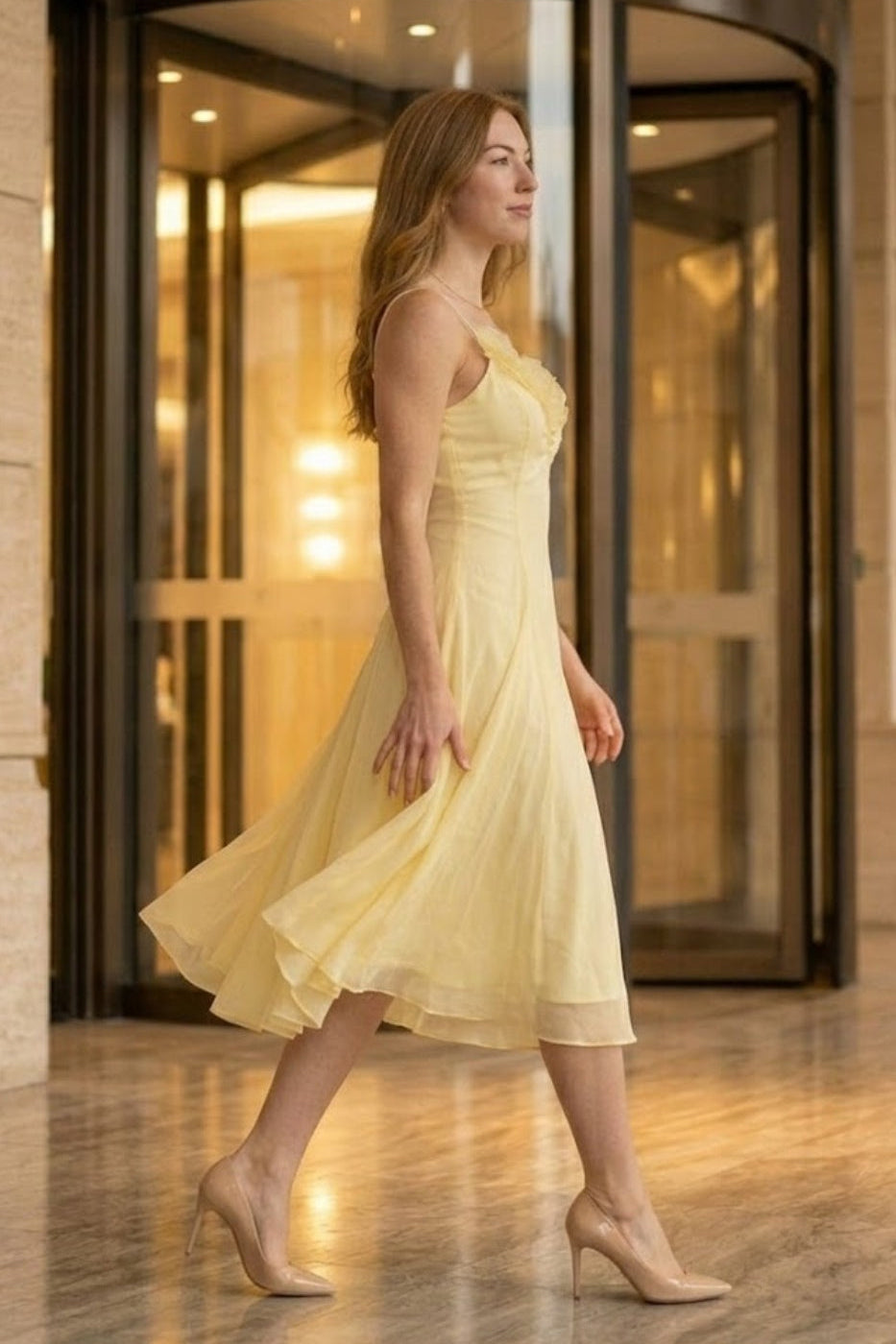 Yellow A Line Spaghetti Straps Long Prom Dress with 3D Flowers