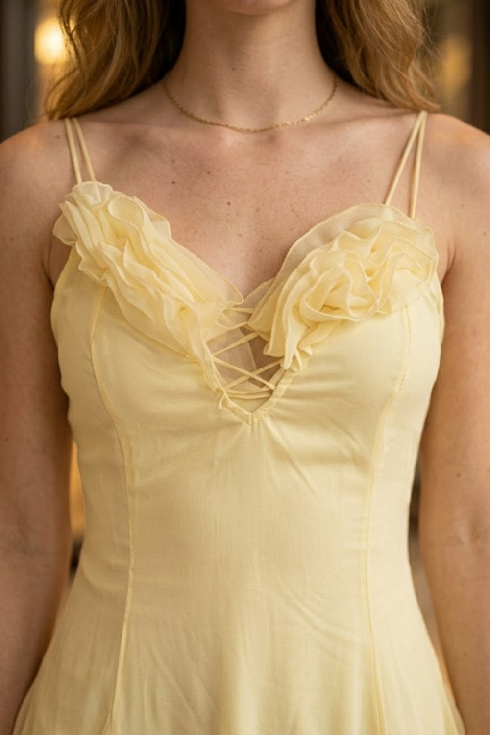 Yellow A Line Spaghetti Straps Long Prom Dress with 3D Flowers