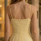 Yellow A Line Spaghetti Straps Long Prom Dress with 3D Flowers