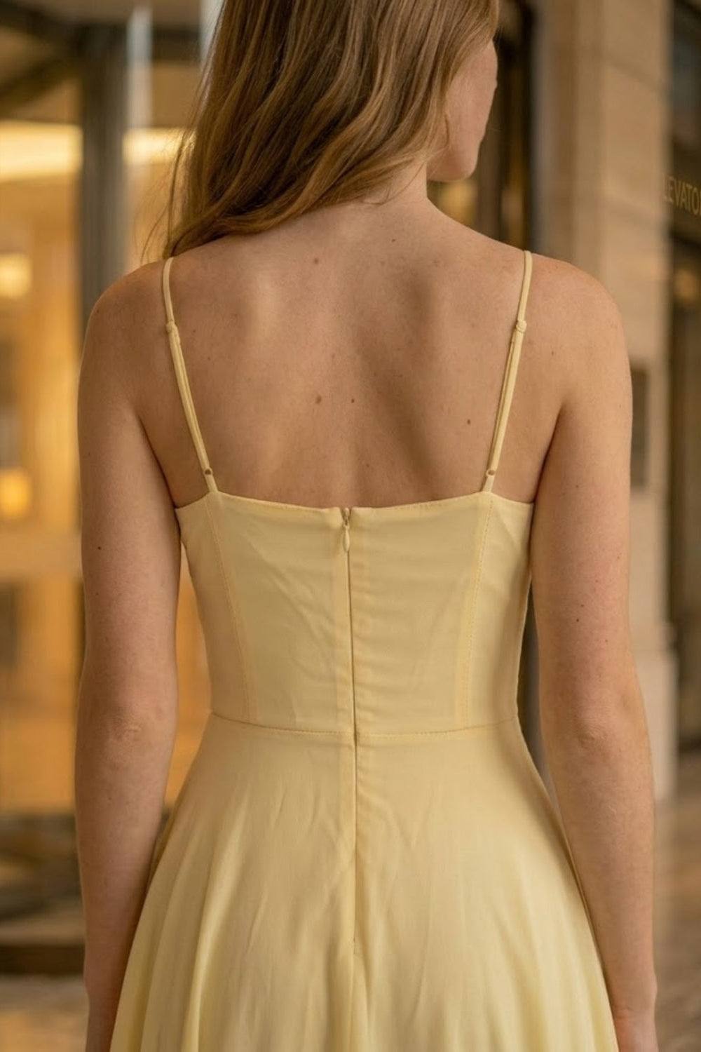 Yellow A Line Spaghetti Straps Long Prom Dress with 3D Flowers