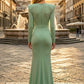 Simple Sage Mermaid V-Neck Long Formal Dress with Ruched